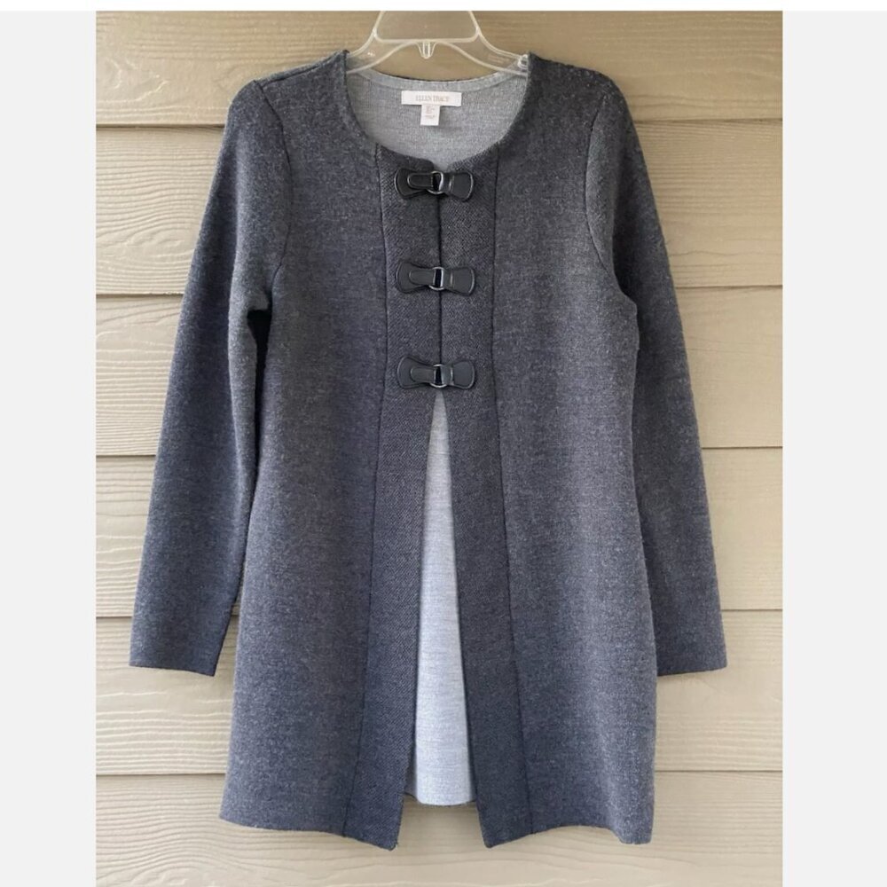 Ellen Tracy Women's Gray Snap Button Wool Blend Sweater Knit Jacket Size Large